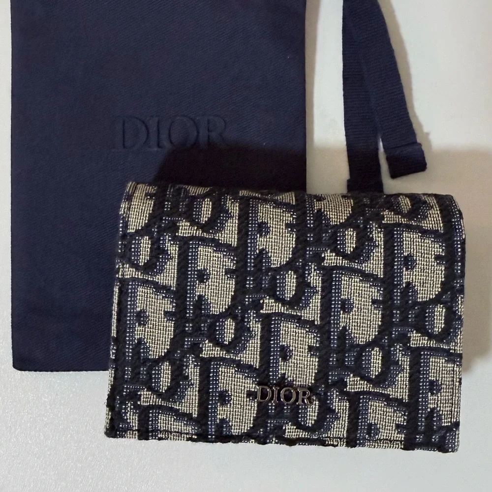 Dior Navy and Beige Monogram Card Holder Wallet